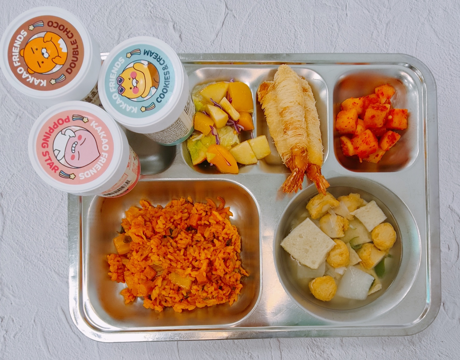 ㆍ스팸김치볶음밥(2.5.6.9.10.15.16.18)
ㆍ모듬어묵국(5.6.18)
ㆍ황도샐러드(5.6.11.12)
ㆍ카다이프새우튀김(5.6.8.9)
ㆍ깍두기(9)
ㆍ아이스크림(2.5)_이미지